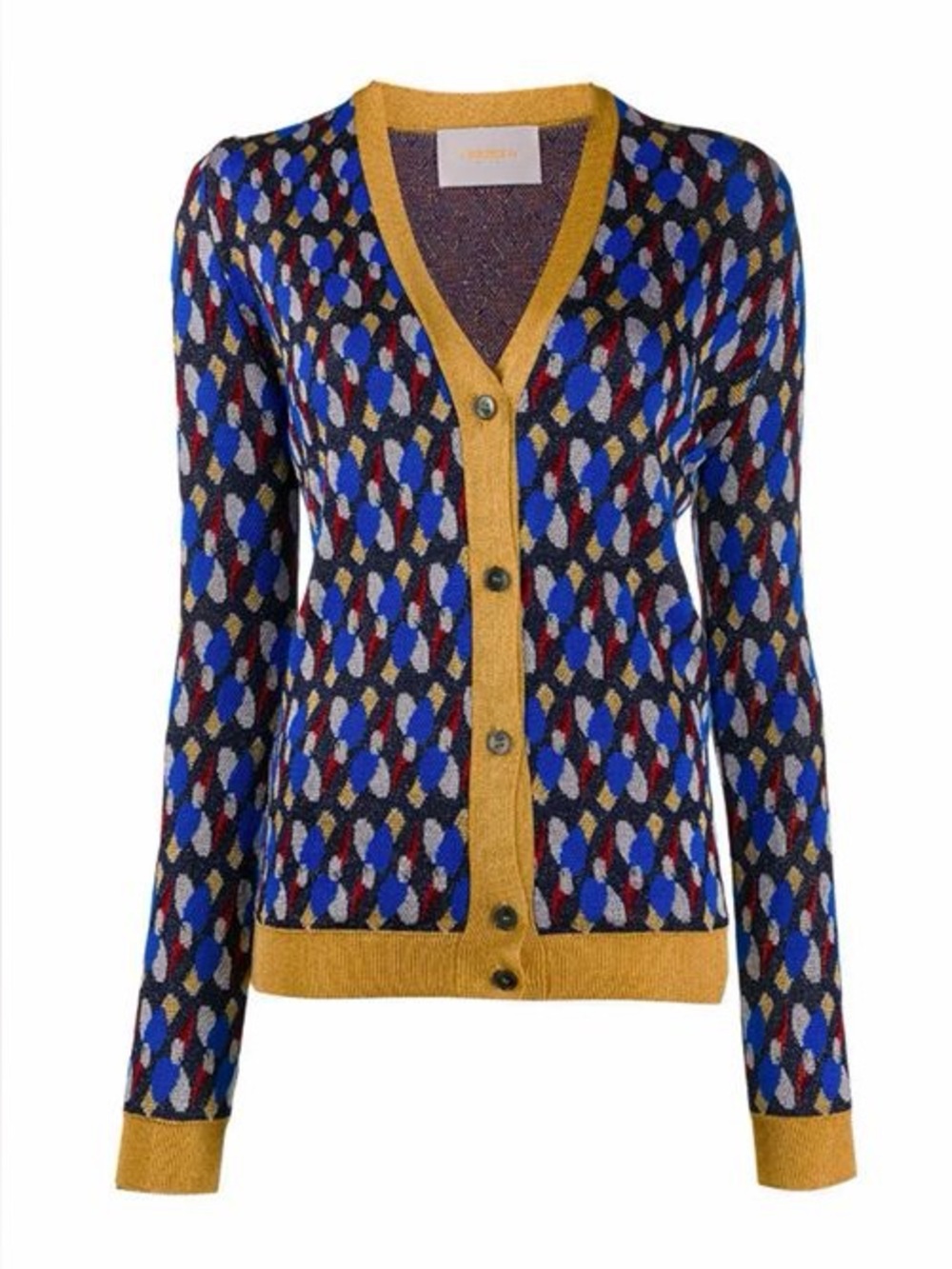 LA DOUBLE J Merino Wool Blend Metallic Blue Fancy Cardigan Size XS VGUC